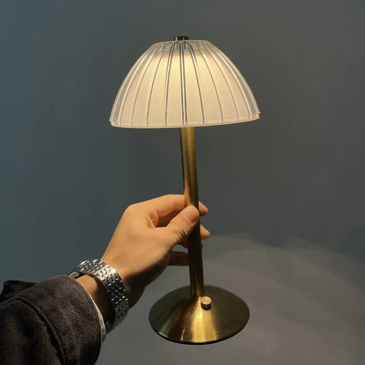 Wireless Table Lamp with Glass Screen and Elegant Metal