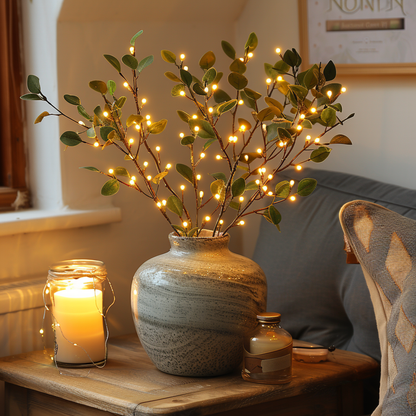 Fairy lights with olive branch for a magical and natural atmosphere